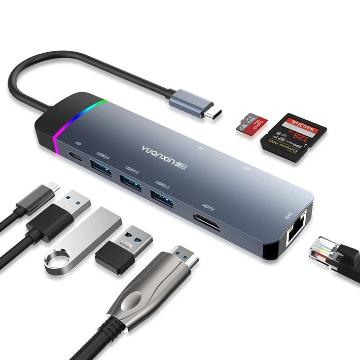 Usb C 8 in 1 Hub With RGB